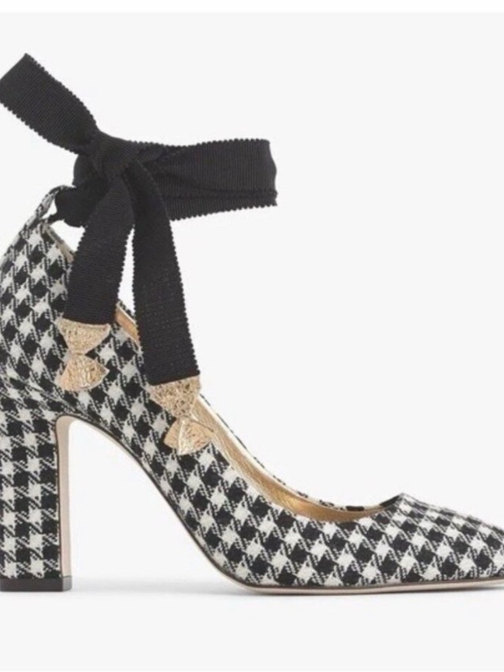 Worn once J.Crew Black & White Houndstooth Ankle-Tie Block Heels